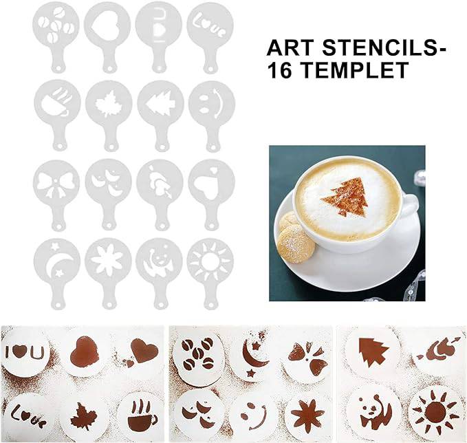 Stainless Steel Coffee Decorating Set: Cocoa Shaker with 16 Stencils - Culinary, Beverage, Baking Kit - Home Fads