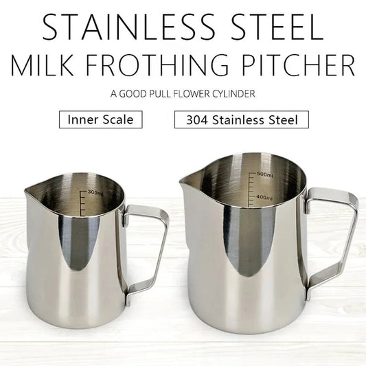 Stainless Steel Latte Art Milk Frothing Pitcher - Elegant Frothing Jug with Inner Scale for Espresso Barista - Home Fads