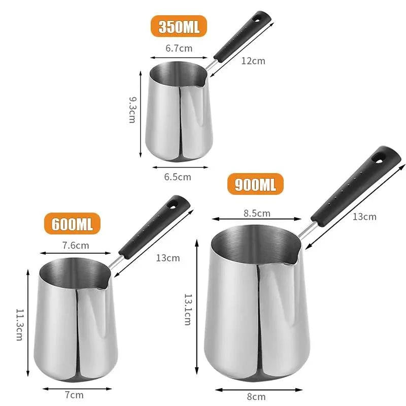 Stainless Steel Long Handle Turkish Coffee Pot with Precision Pouring Spout - C for Stovetop Chocolate Melting Pan - Home Fads
