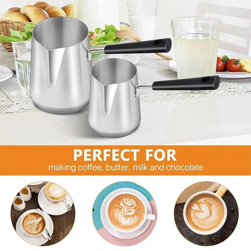 Stainless Steel Long Handle Turkish Coffee Pot with Precision Pouring Spout - C for Stovetop Chocolate Melting Pan - Home Fads