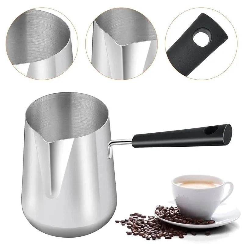 Stainless Steel Long Handle Turkish Coffee Pot with Precision Pouring Spout - C for Stovetop Chocolate Melting Pan - Home Fads