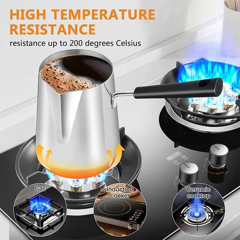 Stainless Steel Long Handle Turkish Coffee Pot with Precision Pouring Spout - C for Stovetop Chocolate Melting Pan - Home Fads