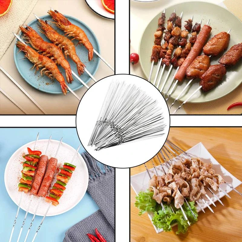 Stainless Steel Reusable BBQ Skewers Set - 10/15 Pack, Two Sizes (28cm & 33cm). Ideal for BBQs, Picnics, Grilling. Storage Tube Sold Separately - Home Fads