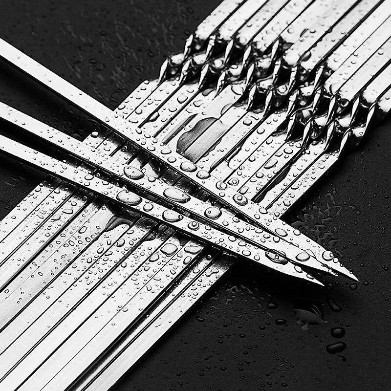 Stainless Steel Reusable BBQ Skewers Set - 10/15 Pack, Two Sizes (28cm & 33cm). Ideal for BBQs, Picnics, Grilling. Storage Tube Sold Separately - Home Fads