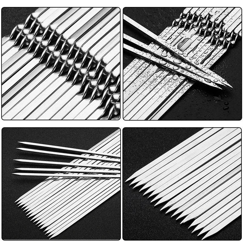 Stainless Steel Reusable BBQ Skewers Set - 10/15 Pack, Two Sizes (28cm & 33cm). Ideal for BBQs, Picnics, Grilling. Storage Tube Sold Separately - Home Fads