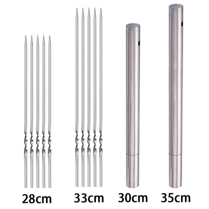 Stainless Steel Reusable BBQ Skewers Set - 10/15 Pack, Two Sizes (28cm & 33cm). Ideal for BBQs, Picnics, Grilling. Storage Tube Sold Separately - Home Fads