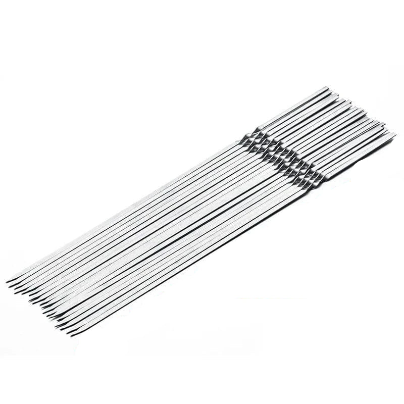 Stainless Steel Reusable BBQ Skewers Set - 10/15 Pack, Two Sizes (28cm & 33cm). Ideal for BBQs, Picnics, Grilling. Storage Tube Sold Separately - Home Fads