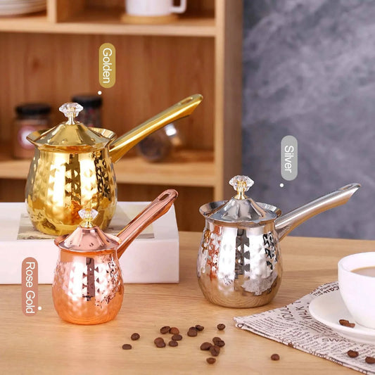 Stainless Steel Turkish Coffee Pot with Lid - Versatile Kitchen Tool for Frothing, Melting - Silver, Gold, Rose Gold - Multiple Sizes - Home Fads