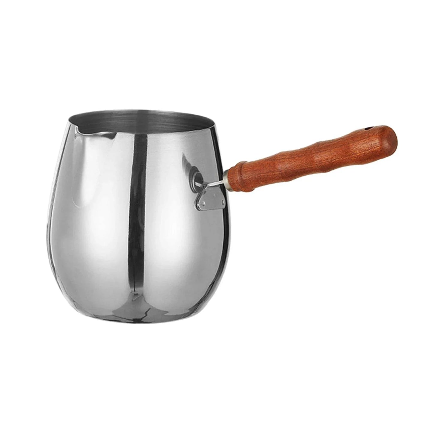 Stainless Steel Turkish Coffee Pot with Wooden Handle - Available in Small, Medium, and Large Sizes - Kitchen Tool for Coffee, Milk, and More - Home Fads