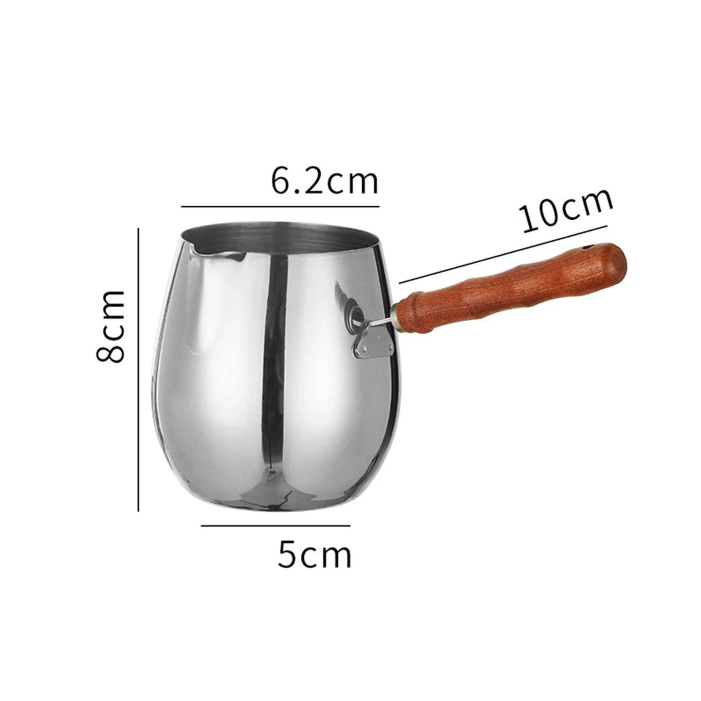 Stainless Steel Turkish Coffee Pot with Wooden Handle - Available in Small, Medium, and Large Sizes - Kitchen Tool for Coffee, Milk, and More - Home Fads