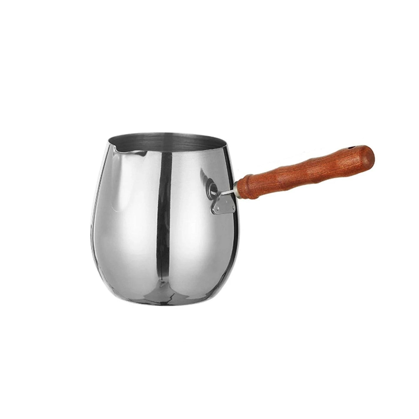 Stainless Steel Turkish Coffee Pot with Wooden Handle - Available in Small, Medium, and Large Sizes - Kitchen Tool for Coffee, Milk, and More - Home Fads