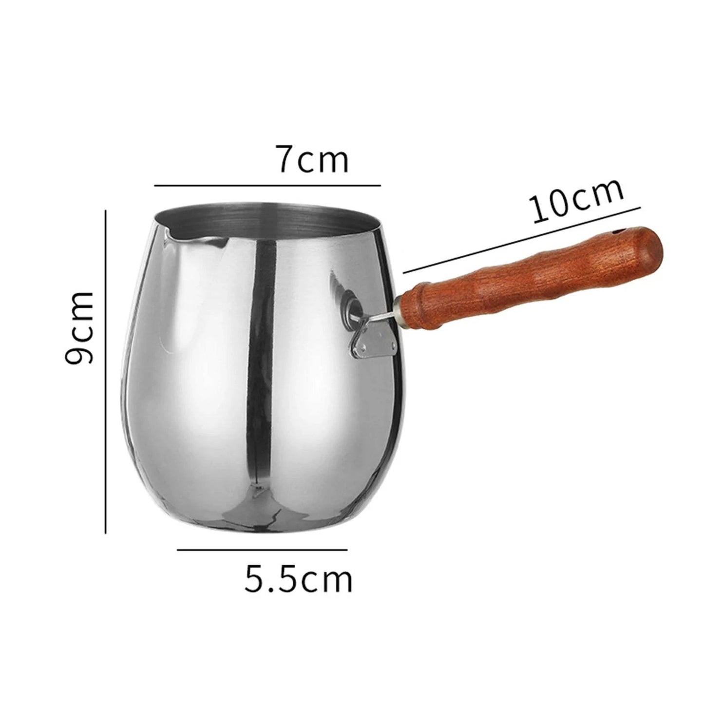 Stainless Steel Turkish Coffee Pot with Wooden Handle - Available in Small, Medium, and Large Sizes - Kitchen Tool for Coffee, Milk, and More - Home Fads