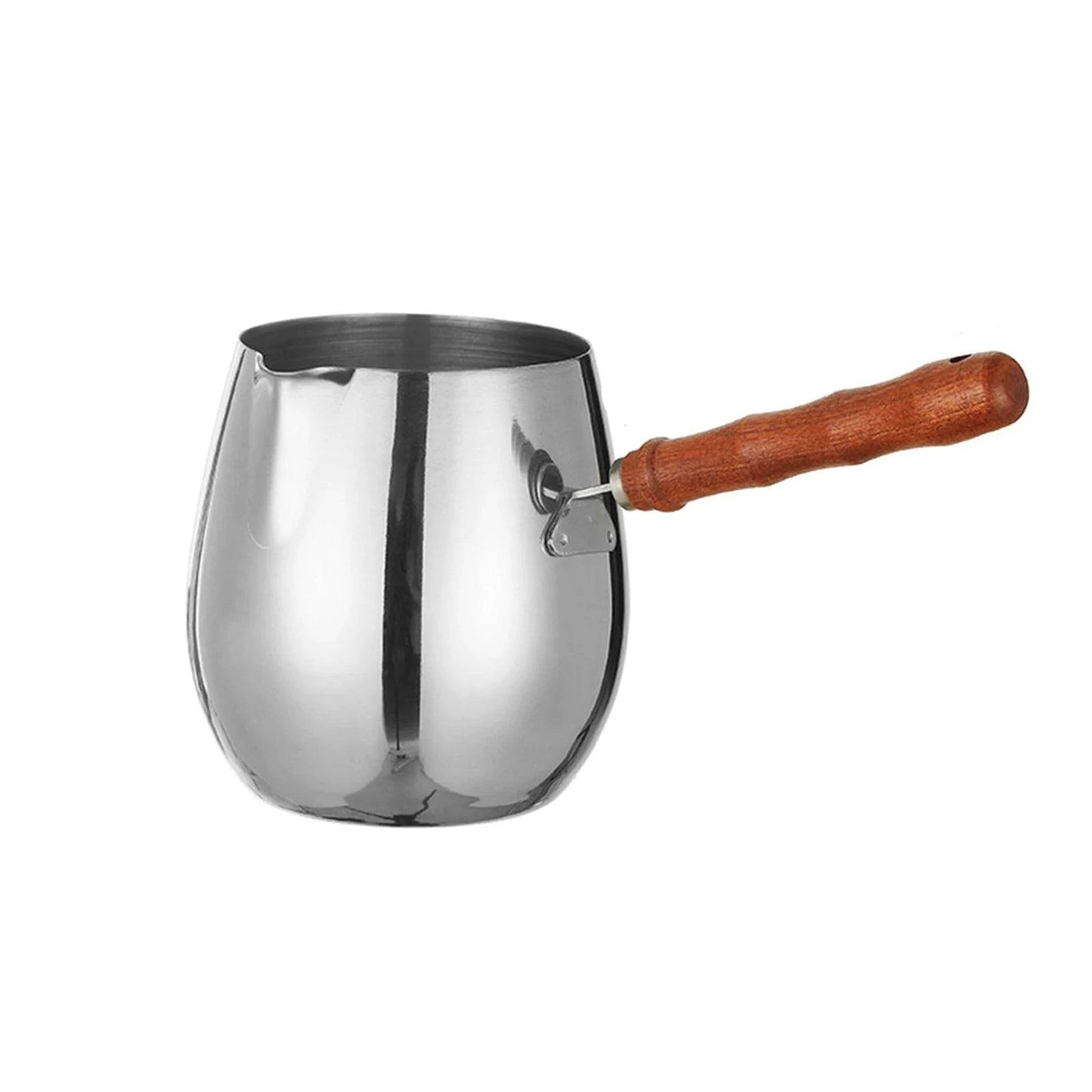 Stainless Steel Turkish Coffee Pot with Wooden Handle - Available in Small, Medium, and Large Sizes - Kitchen Tool for Coffee, Milk, and More - Home Fads