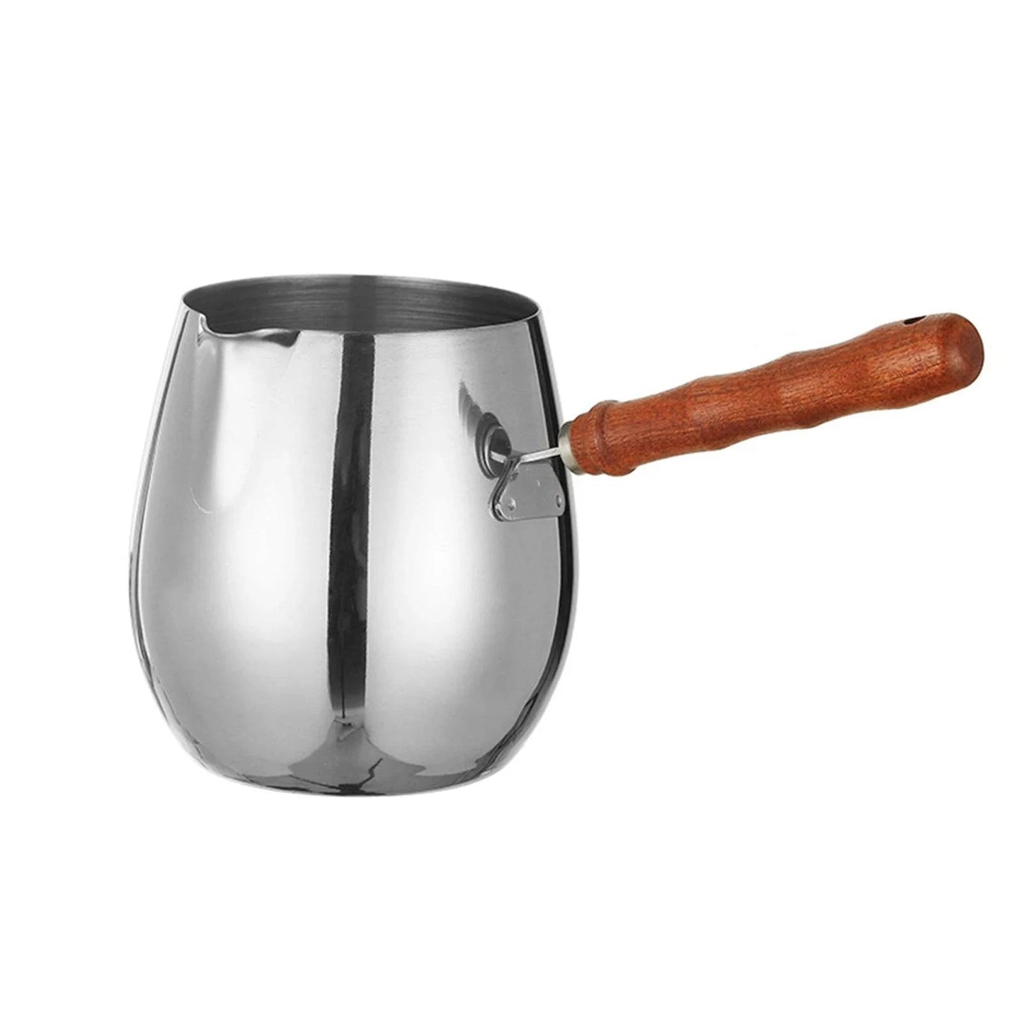 Stainless Steel Turkish Coffee Pot with Wooden Handle - Available in Small, Medium, and Large Sizes - Kitchen Tool for Coffee, Milk, and More - Home Fads