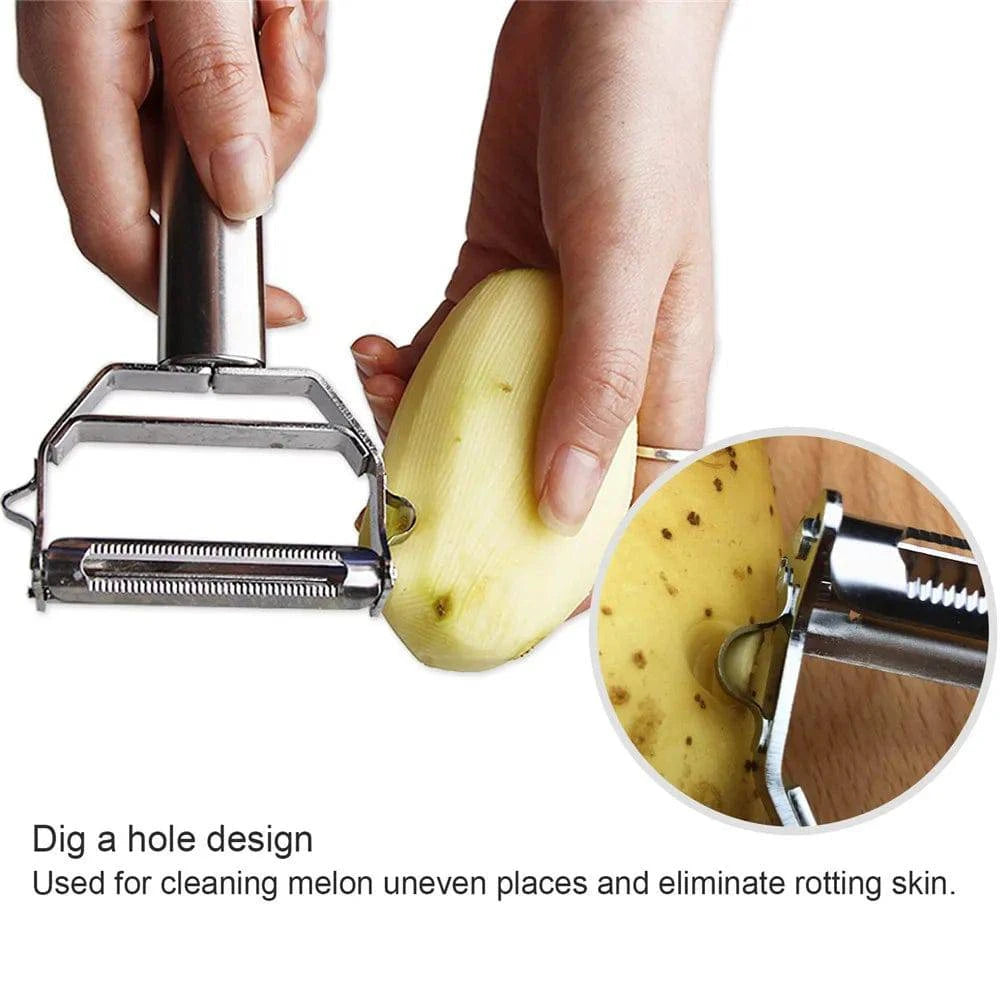 Stainless Steel Vegetable Cutter, Slicer & Peeler - Multifunctional Kitchen Tool - Small/Large Sizes - Suitable for Various Fruits & Vegetables - Home Fads