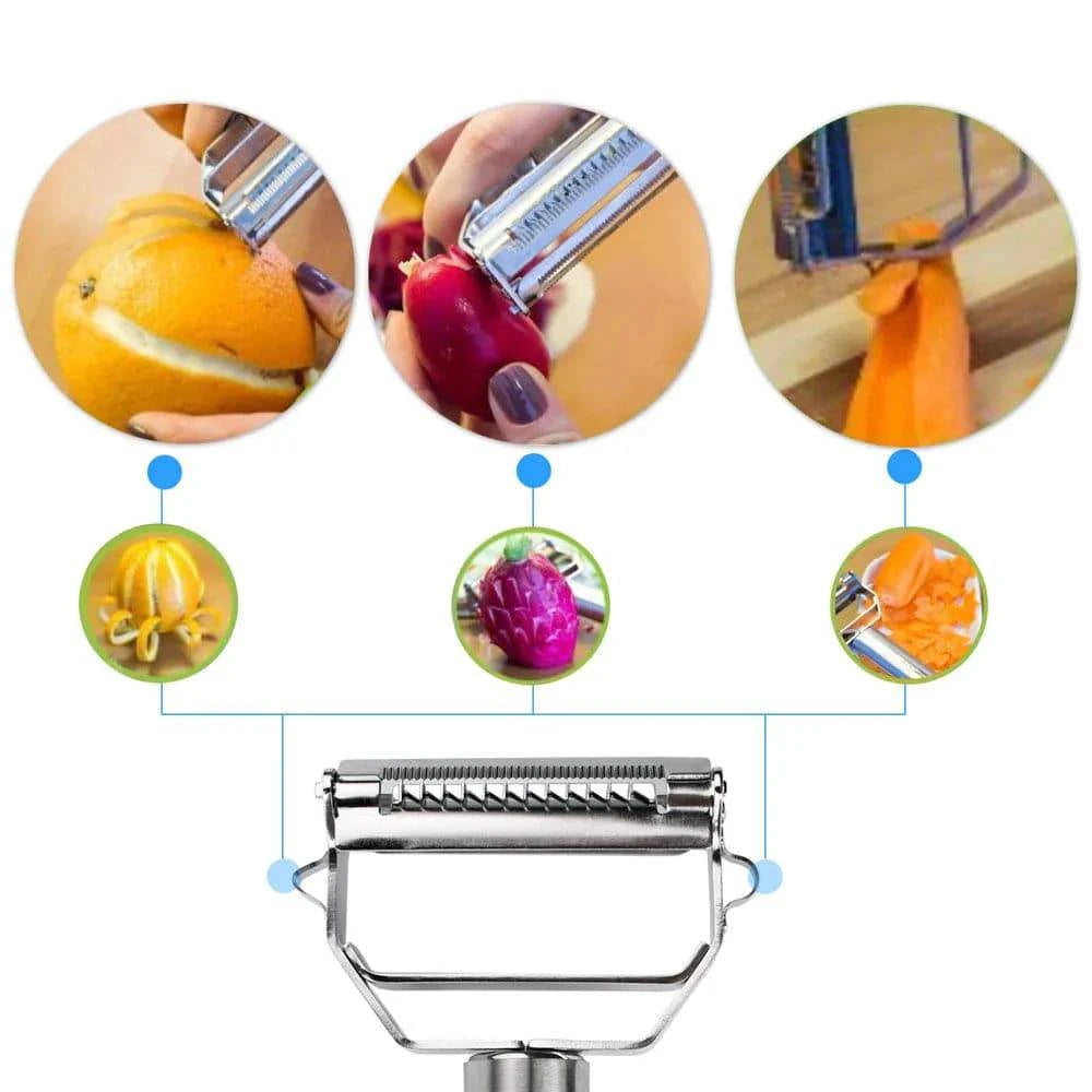 Stainless Steel Vegetable Cutter, Slicer & Peeler - Multifunctional Kitchen Tool - Small/Large Sizes - Suitable for Various Fruits & Vegetables - Home Fads