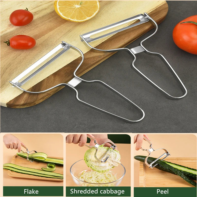 Stainless Steel Vegetable & Fruit Peeler – Wide Mouth Cabbage, Potato, and Salad Slicer with Ergonomic Non-Slip Handle - Home Fads