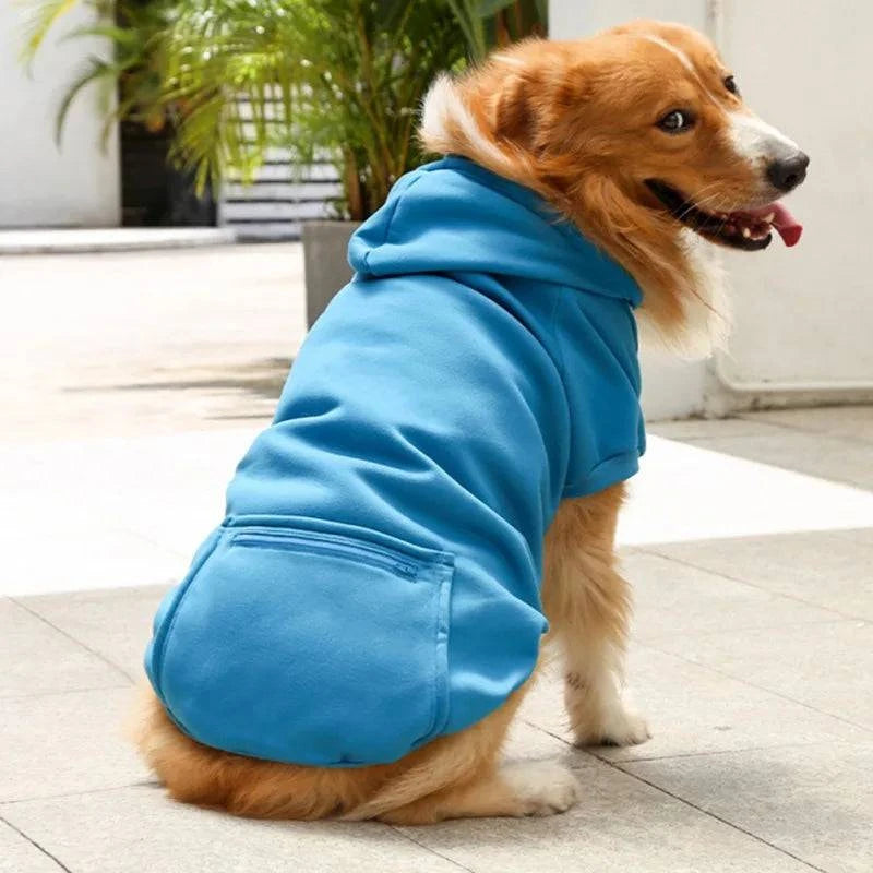 Stylish Autumn Winter Dog Sweater Hoodie with Zippered Pocket - Solid Color Apparel for Dogs of All Sizes - Home Fads