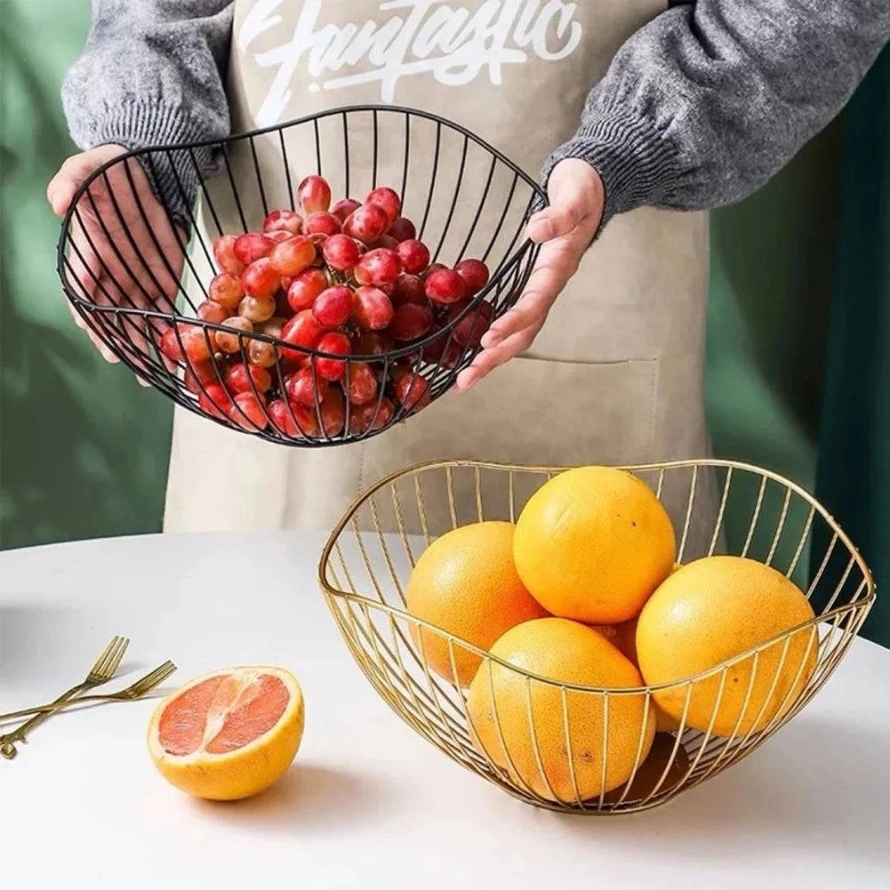 Stylish Metal Wire Fruit Basket: Choose from Four Unique Designs for Sophisticated Dining Table Decor in Black or Gold - Home Fads