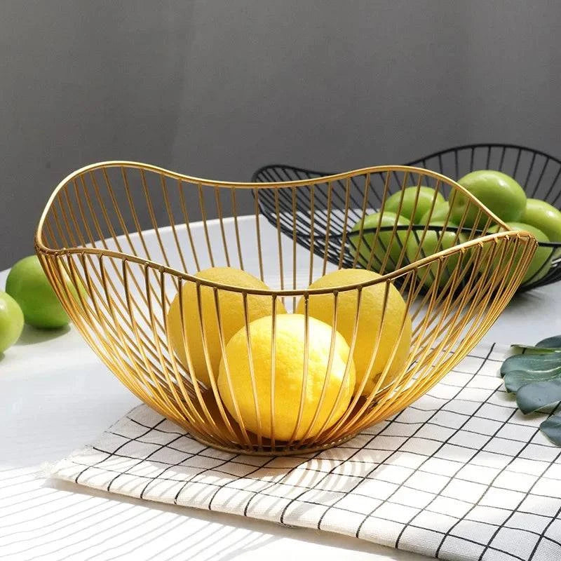 Stylish Metal Wire Fruit Basket: Choose from Four Unique Designs for Sophisticated Dining Table Decor in Black or Gold - Home Fads