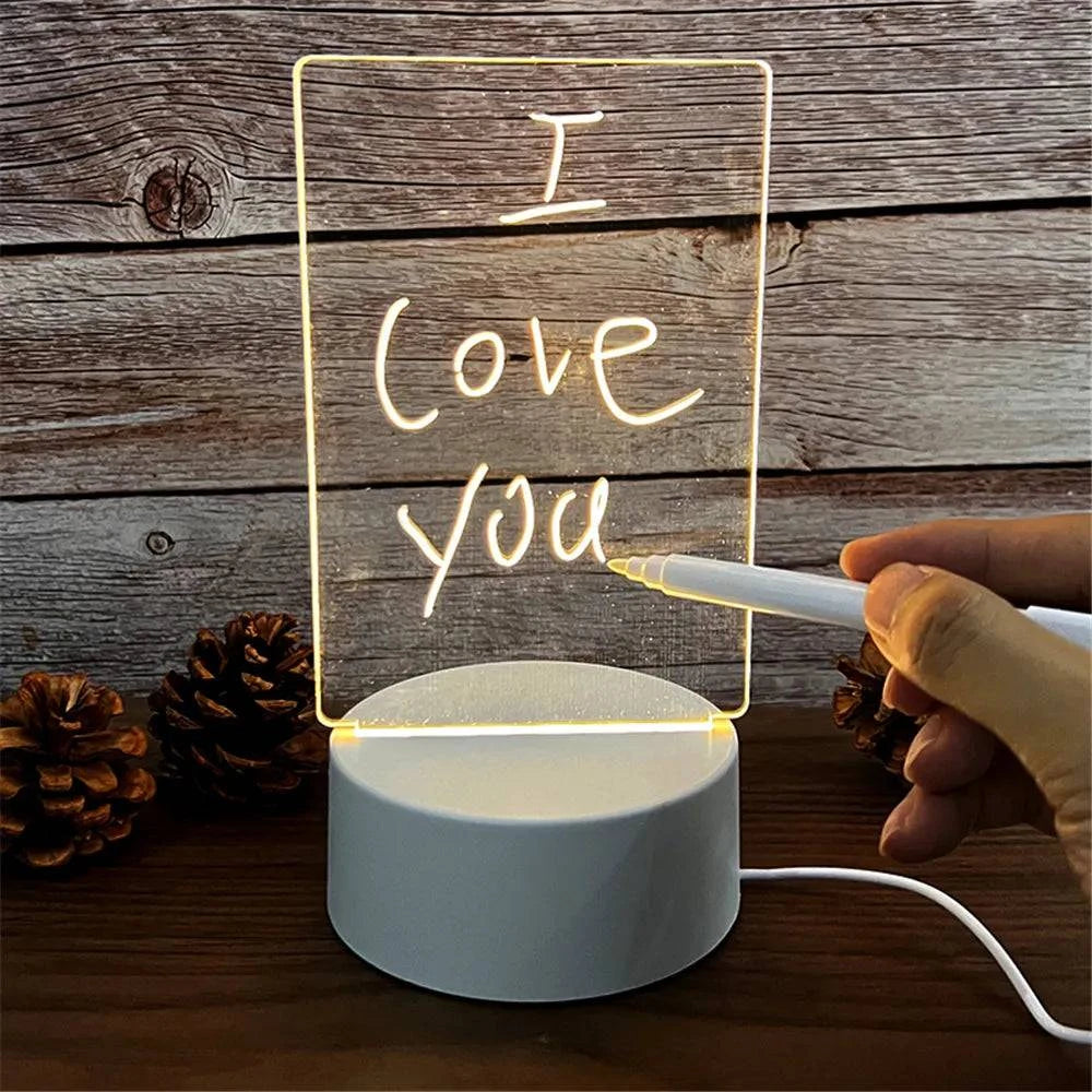 Transparent LED Night Light with Acrylic Message Board – USB Powered Ornament, Perfect Gift for Valentine's Day, Birthdays, and More - Home Fads