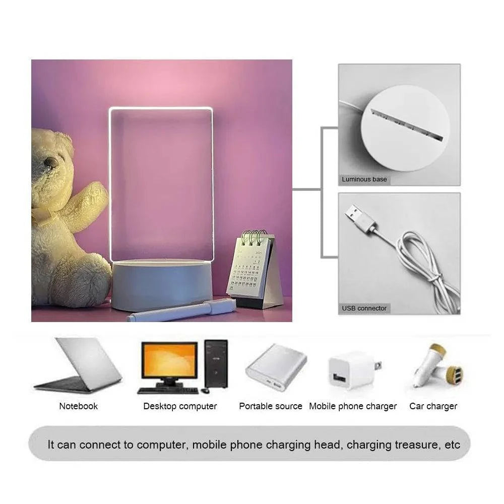 Transparent LED Night Light with Acrylic Message Board – USB Powered Ornament, Perfect Gift for Valentine's Day, Birthdays, and More - Home Fads