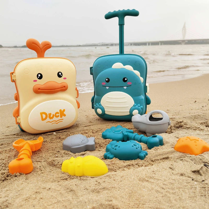 Trolley Beach Toy Set for Kids – Sand and Water Play Kit with Buckets, Molds, Tools & Storage Case - Home Fads