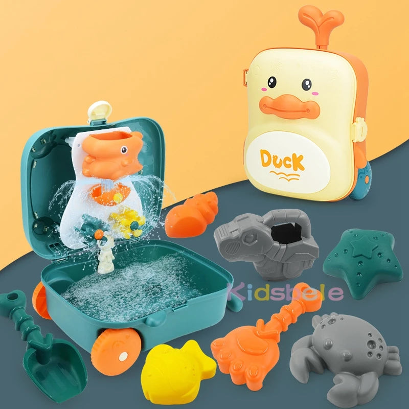 Trolley Beach Toy Set for Kids – Sand and Water Play Kit with Buckets, Molds, Tools & Storage Case - Home Fads