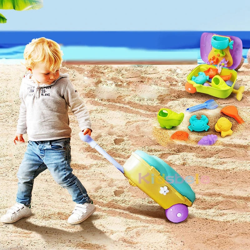 Trolley Beach Toy Set for Kids – Sand and Water Play Kit with Buckets, Molds, Tools & Storage Case - Home Fads
