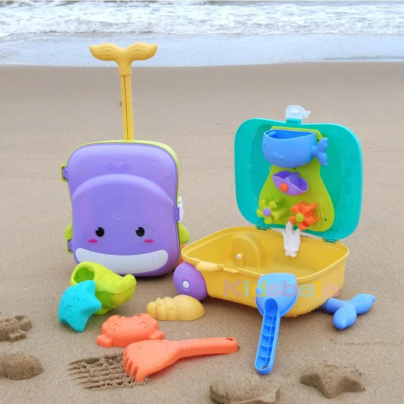 Trolley Beach Toy Set for Kids – Sand and Water Play Kit with Buckets, Molds, Tools & Storage Case - Home Fads