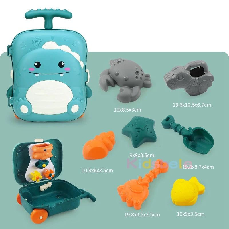 Trolley Beach Toy Set for Kids – Sand and Water Play Kit with Buckets, Molds, Tools & Storage Case - Home Fads
