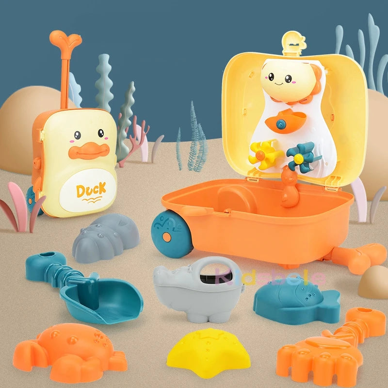 Trolley Beach Toy Set for Kids – Sand and Water Play Kit with Buckets, Molds, Tools & Storage Case - Home Fads