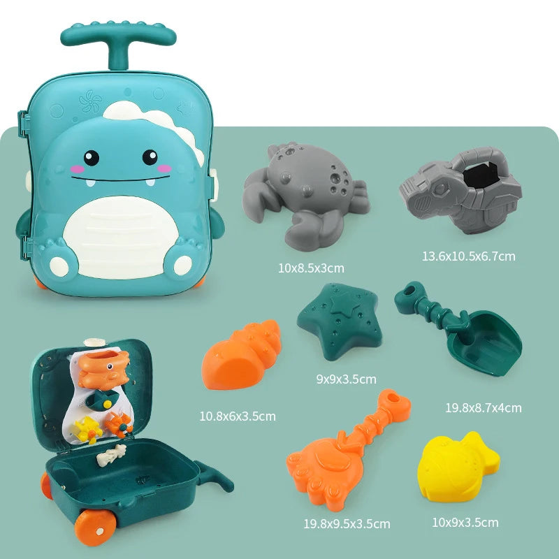 Trolley Beach Toy Set for Kids – Sand and Water Play Kit with Buckets, Molds, Tools & Storage Case - Home Fads