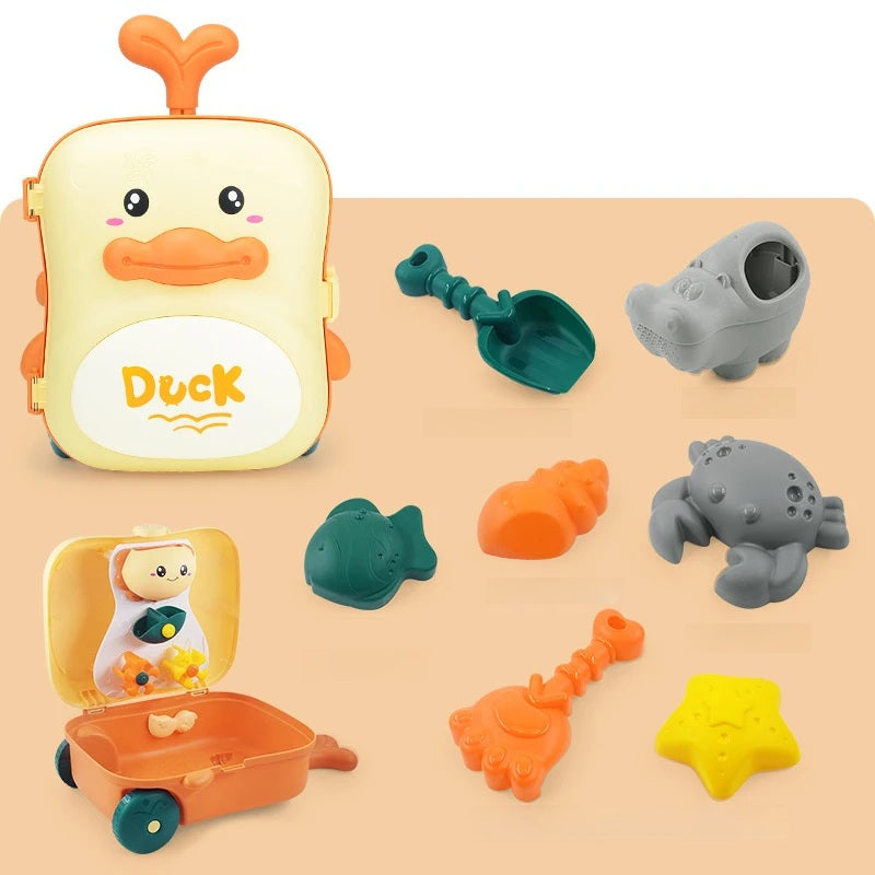 Trolley Beach Toy Set for Kids – Sand and Water Play Kit with Buckets, Molds, Tools & Storage Case - Home Fads