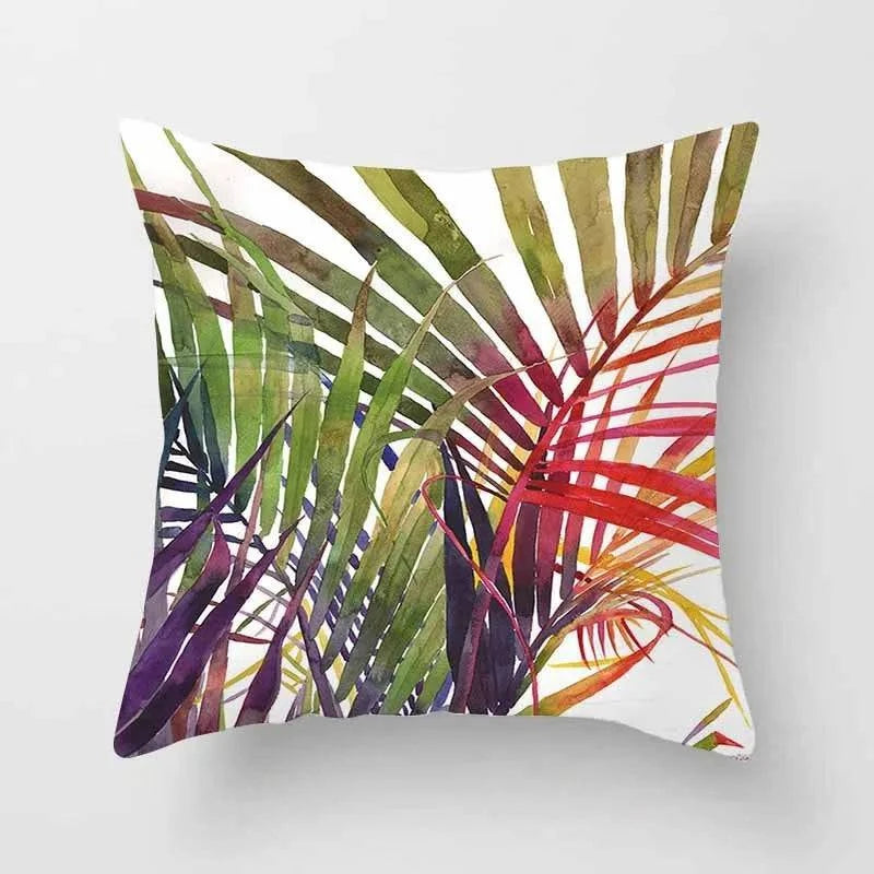 Tropical Leaves Cushion Cover - 43x43cm Polyester Throw Pillow - Versatile Home Decor for Living Room, Bedroom, Patio, Office - Home Fads