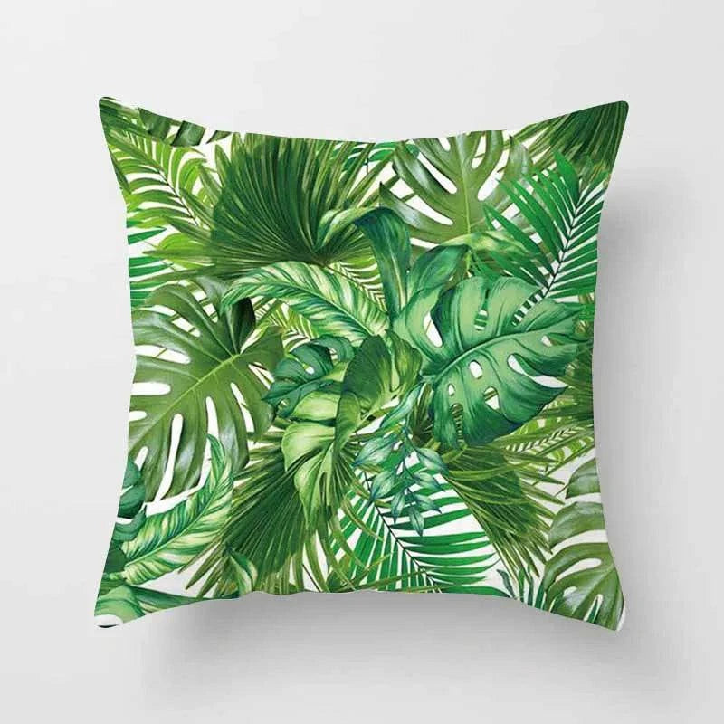 Tropical Leaves Cushion Cover - 43x43cm Polyester Throw Pillow - Versatile Home Decor for Living Room, Bedroom, Patio, Office - Home Fads