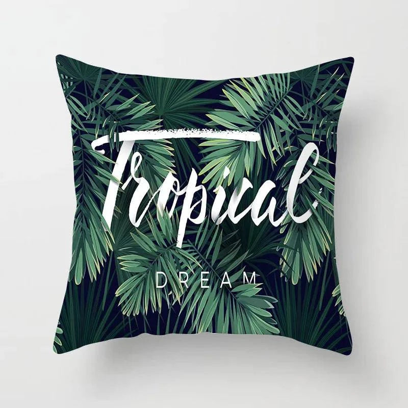Tropical Leaves Cushion Cover - 43x43cm Polyester Throw Pillow - Versatile Home Decor for Living Room, Bedroom, Patio, Office - Home Fads