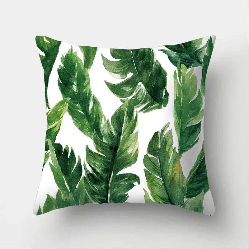 Tropical Leaves Cushion Cover - 43x43cm Polyester Throw Pillow - Versatile Home Decor for Living Room, Bedroom, Patio, Office - Home Fads