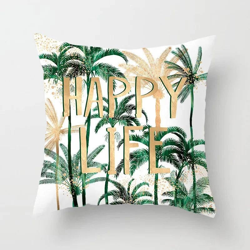 Tropical Leaves Cushion Cover - 43x43cm Polyester Throw Pillow - Versatile Home Decor for Living Room, Bedroom, Patio, Office - Home Fads