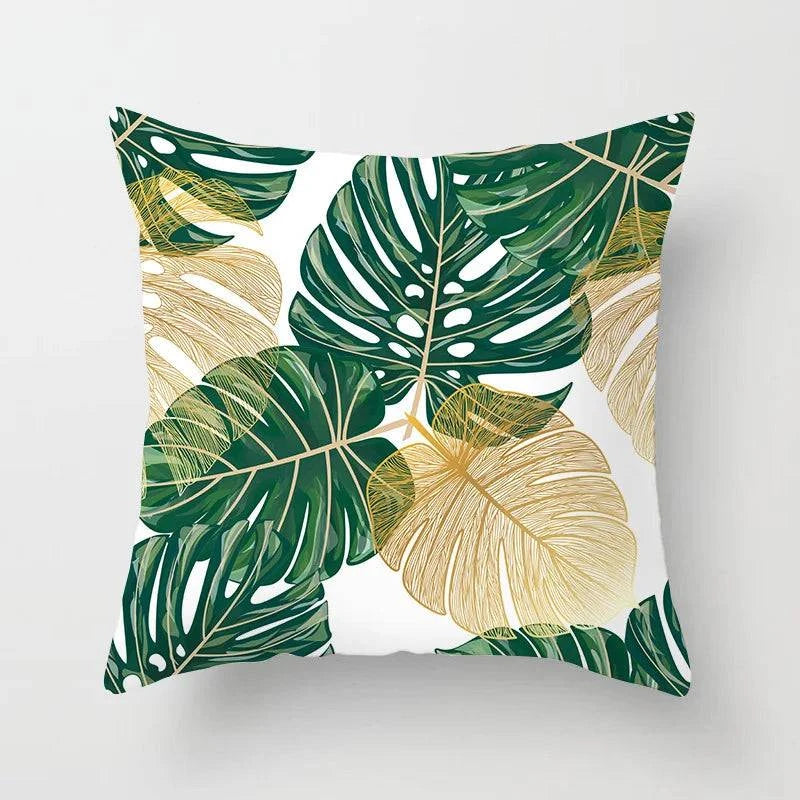 Tropical Leaves Cushion Cover - 43x43cm Polyester Throw Pillow - Versatile Home Decor for Living Room, Bedroom, Patio, Office - Home Fads