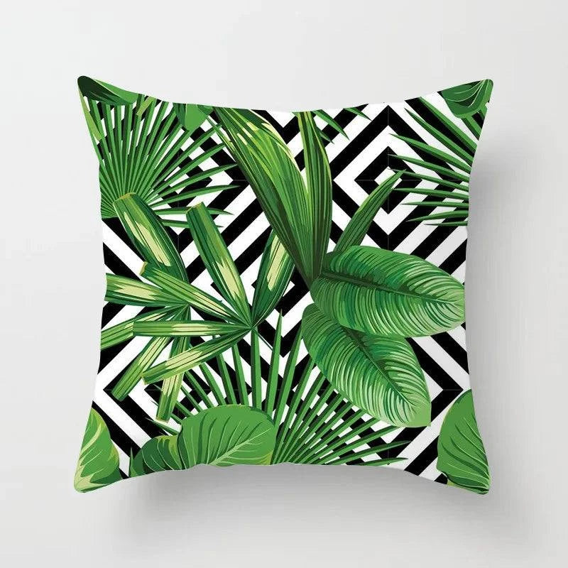 Tropical Leaves Cushion Cover - 43x43cm Polyester Throw Pillow - Versatile Home Decor for Living Room, Bedroom, Patio, Office - Home Fads