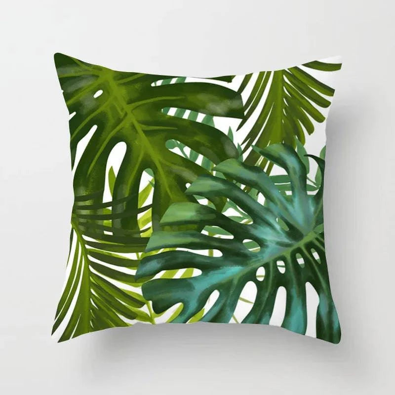 Tropical Leaves Cushion Cover - 43x43cm Polyester Throw Pillow - Versatile Home Decor for Living Room, Bedroom, Patio, Office - Home Fads