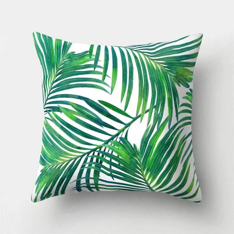 Tropical Leaves Cushion Cover - 43x43cm Polyester Throw Pillow - Versatile Home Decor for Living Room, Bedroom, Patio, Office - Home Fads