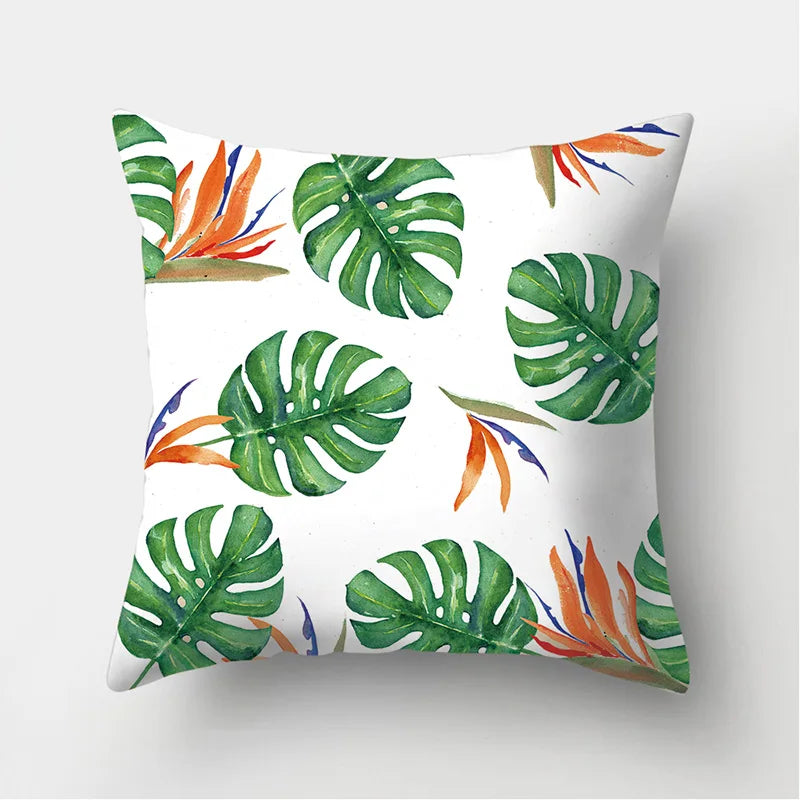 Tropical Leaves Cushion Cover - 43x43cm Polyester Throw Pillow - Versatile Home Decor for Living Room, Bedroom, Patio, Office - Home Fads