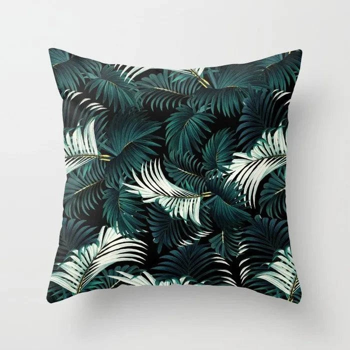 Tropical Leaves Cushion Cover - 43x43cm Polyester Throw Pillow - Versatile Home Decor for Living Room, Bedroom, Patio, Office - Home Fads