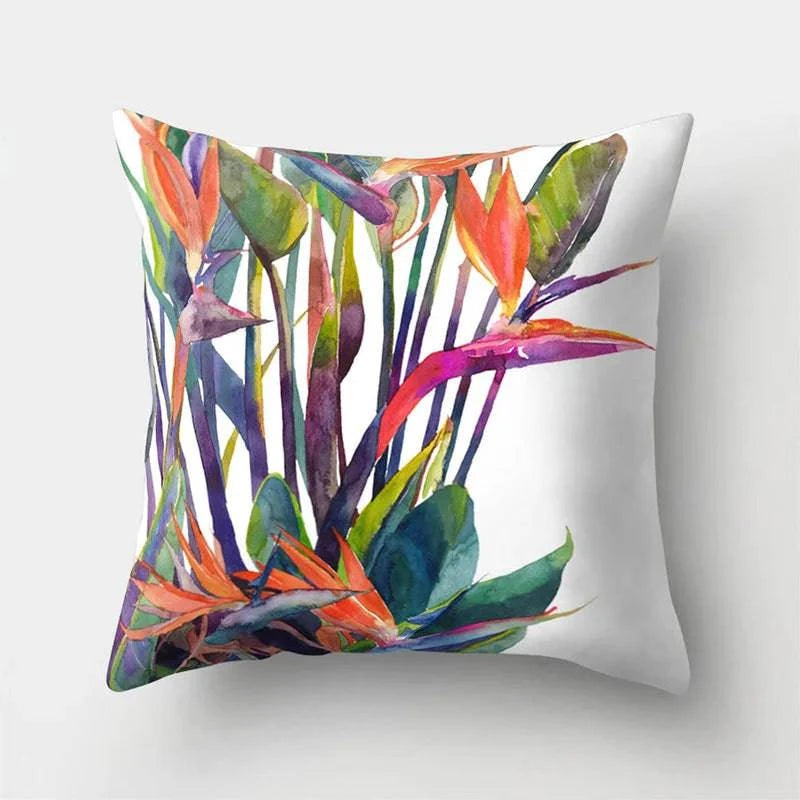 Tropical Leaves Cushion Cover - 43x43cm Polyester Throw Pillow - Versatile Home Decor for Living Room, Bedroom, Patio, Office - Home Fads