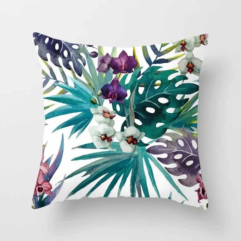 Tropical Leaves Cushion Cover - 43x43cm Polyester Throw Pillow - Versatile Home Decor for Living Room, Bedroom, Patio, Office - Home Fads