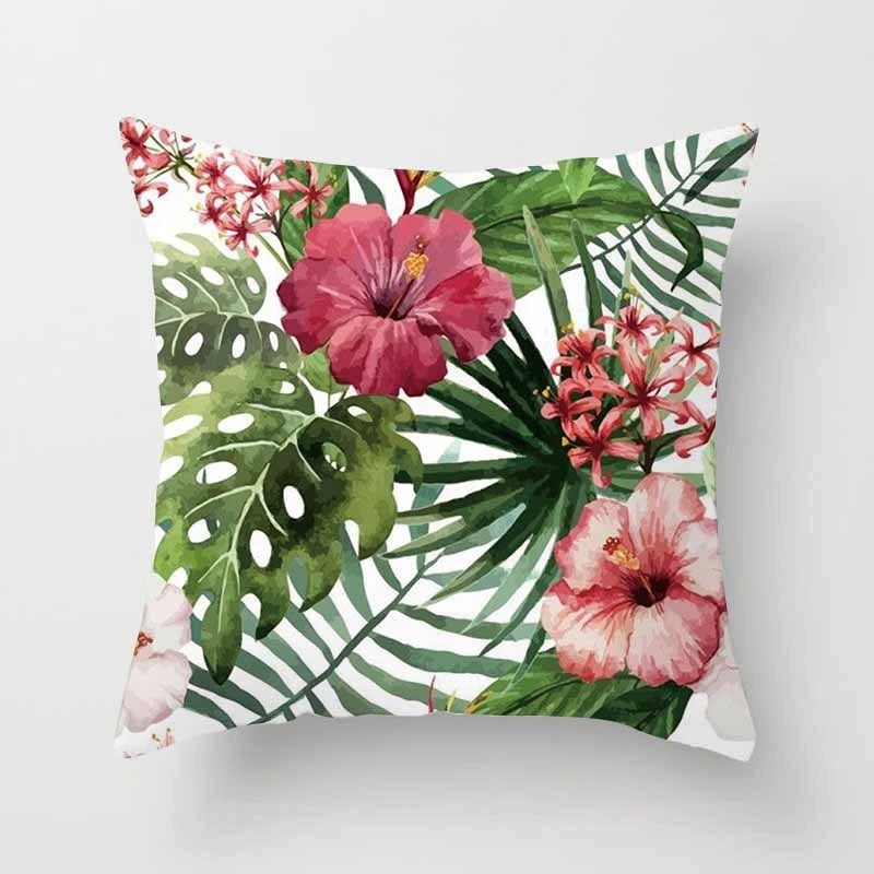 Tropical Leaves Cushion Cover - 43x43cm Polyester Throw Pillow - Versatile Home Decor for Living Room, Bedroom, Patio, Office - Home Fads
