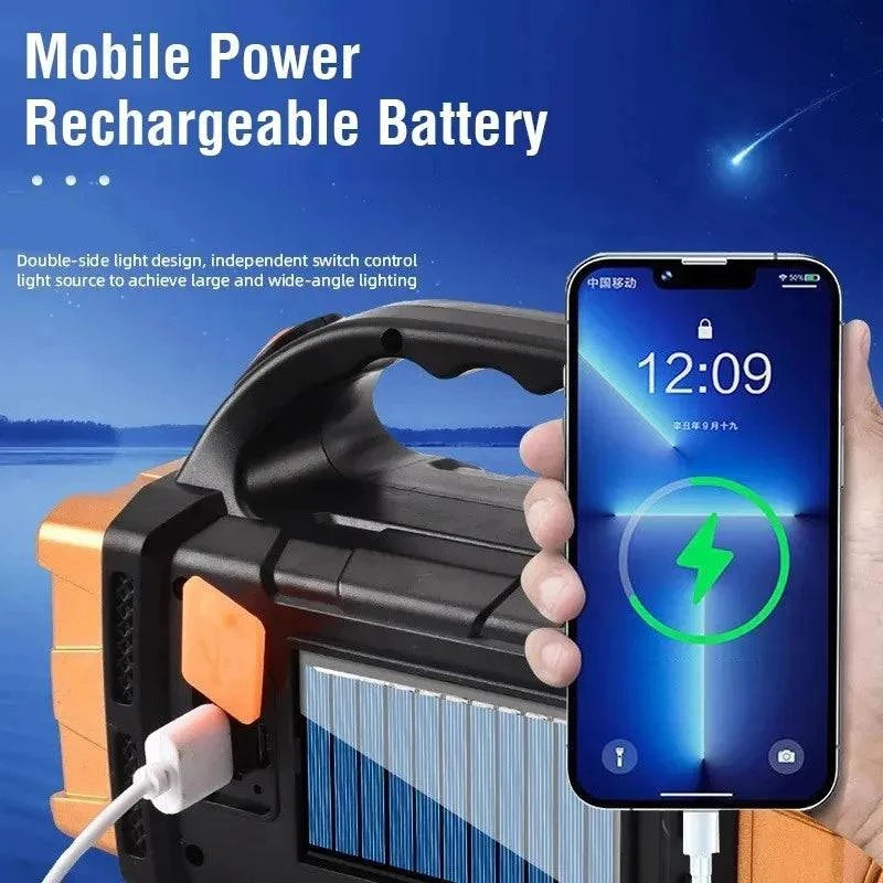 Versatile Rechargeable LED Flashlight with Solar Charging, COB Work Light, and Power Bank Functionality - Camping Lamp - Home Fads
