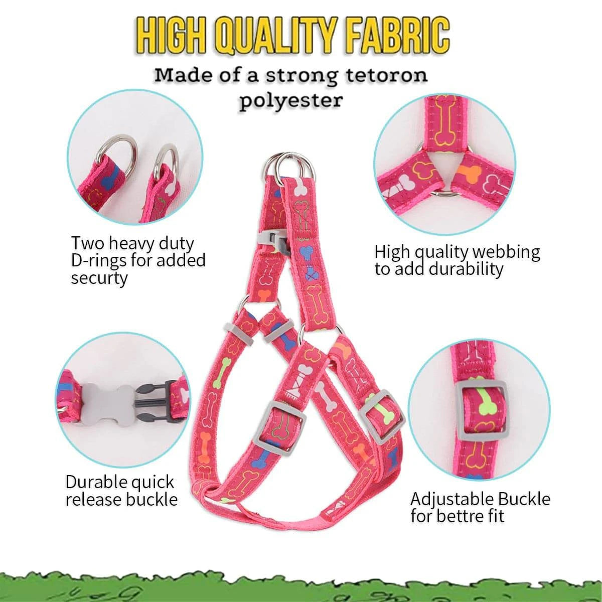 Vibrant Bone Pattern Dog Harness: Stylish and Versatile for Indoor and Outdoor Activities - Home Fads